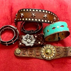 Brown leather bracelets-group of 6.